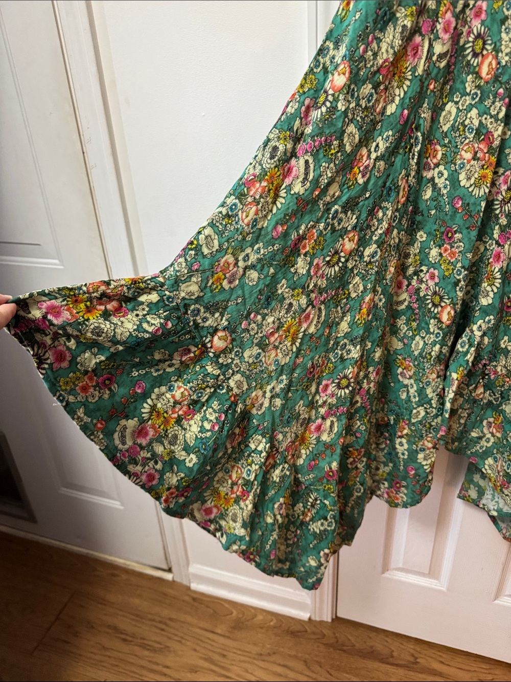 Natural Life Women's Green Floral Handkerchief Hem Skirt 100% Cotton - Picture 2 of 11